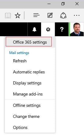 Office 365 Settings Screenshot