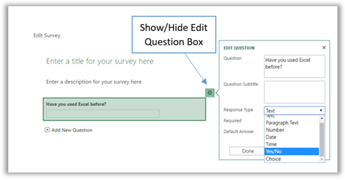 Show or hide the edit question box