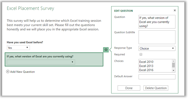 Excel multiple choice survey question