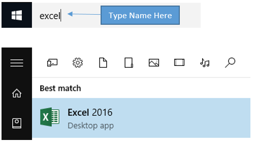 Type Excel in the start menu and Cortana will find it for you