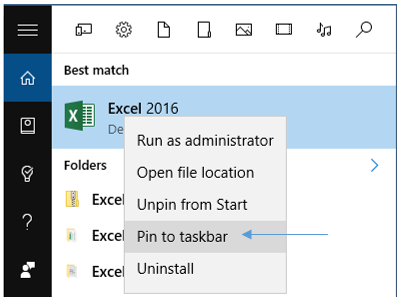 Pin to taskbar in Windows 10