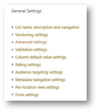 Sharepoint doc library advanced settings
