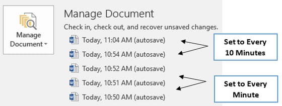 Autosaved copies in the Manage Document section