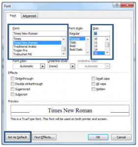 Font dialog box