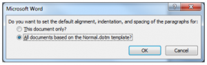Default paragraph warning dialog