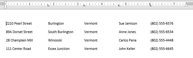 List using tabs