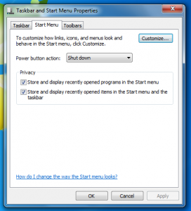Start Menu Properties