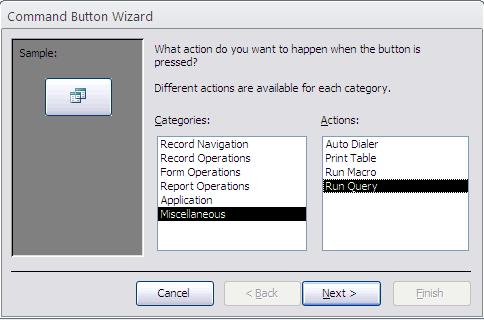 Screenshot of command button wizard
