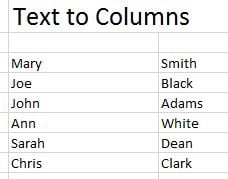Finished text to columns