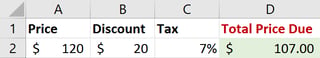 Screenshot of correct Excel calculation