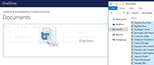 Drag and drop files into OneDrive