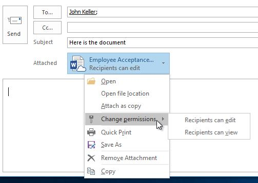 You can easily manage permissions of emailed OneDrive files