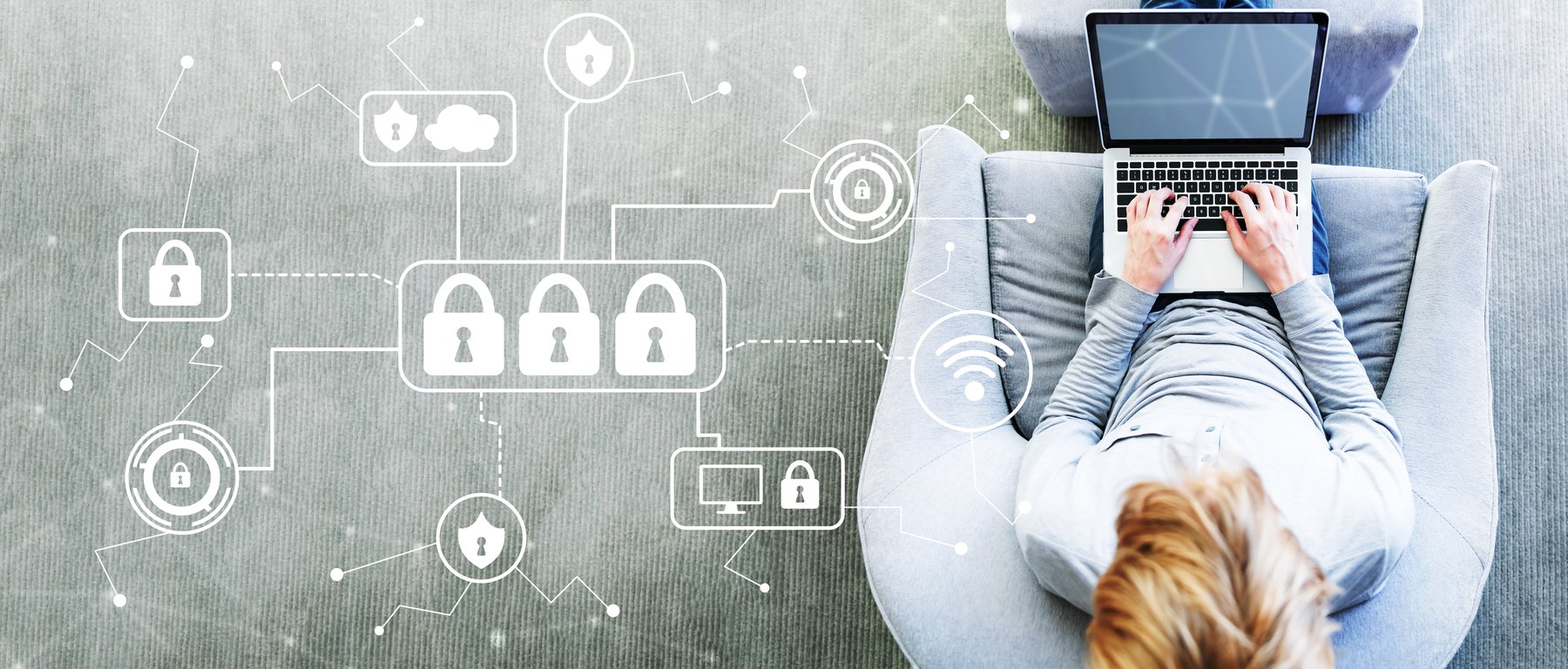 User on Laptop with Data Security