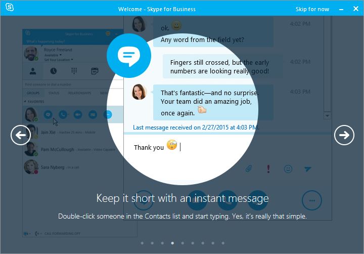 skype for business status message