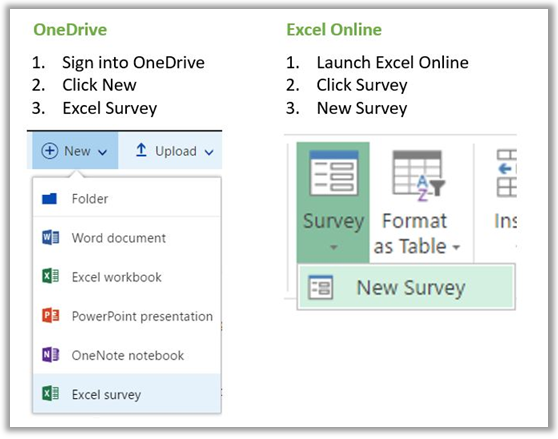 Create an Excel survey in OneDrive or launch the Excel web app