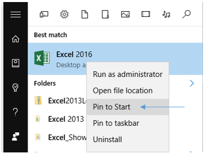 Pin to Start in Windows 10