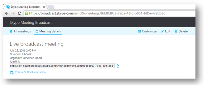 Skype Meeting Broadcast Link for Attendees