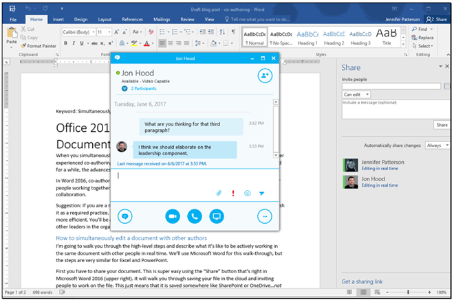 Using Skype during real time co-authoring