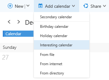 screen shot of adding an Interesting Calendar