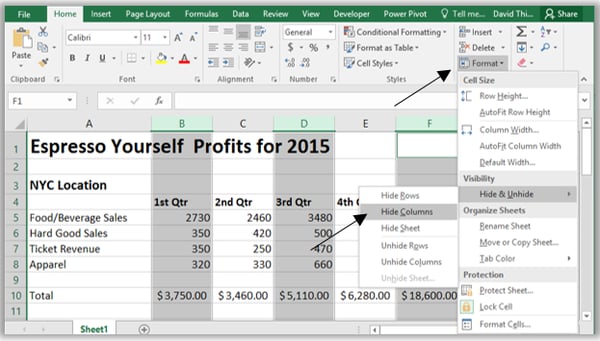 Hide Columns in Excel