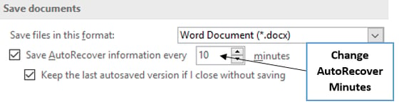 Change AutoRecover time in Word