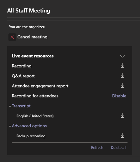 Live Event Recording Options