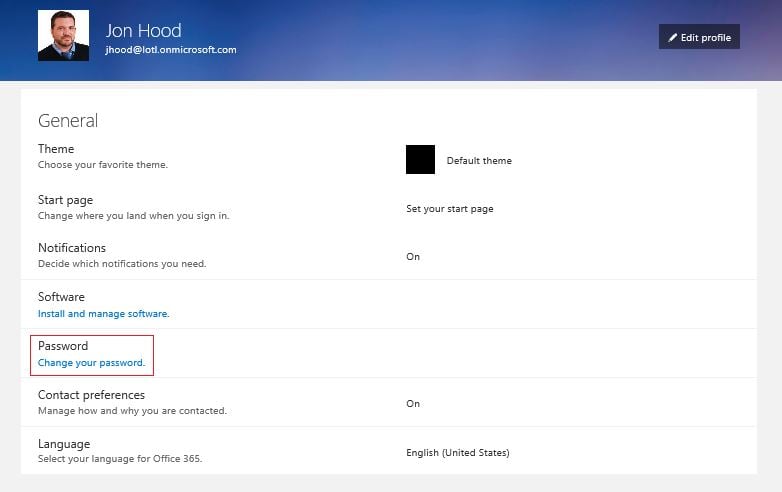 self password reset office 365