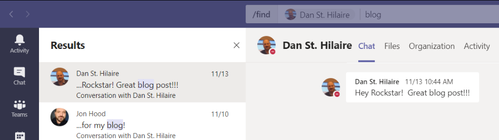 Searching in Chats in Microsoft Teams