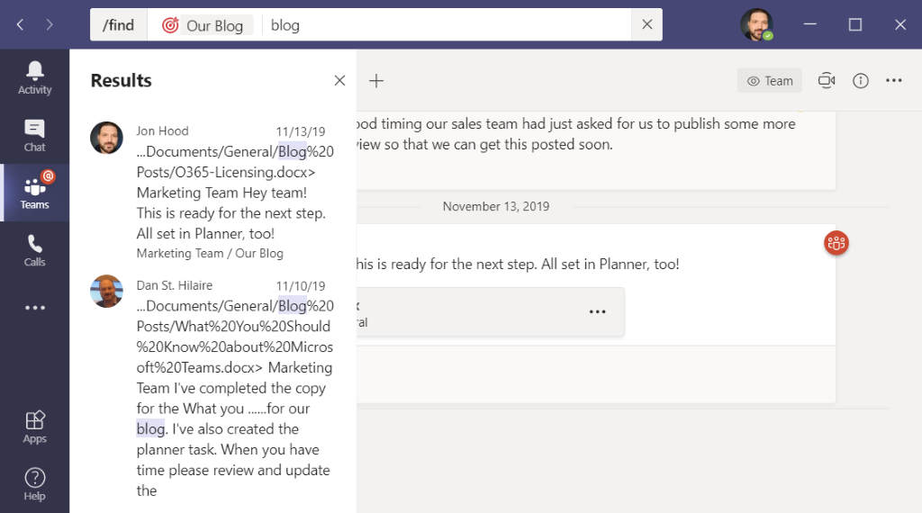 Searching in Channels in Microsoft Teams