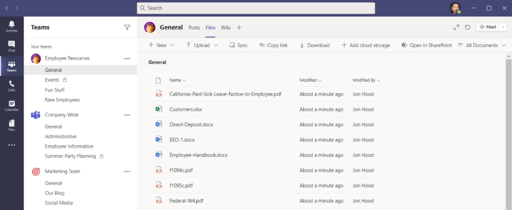 File Tab within Microsoft Teams