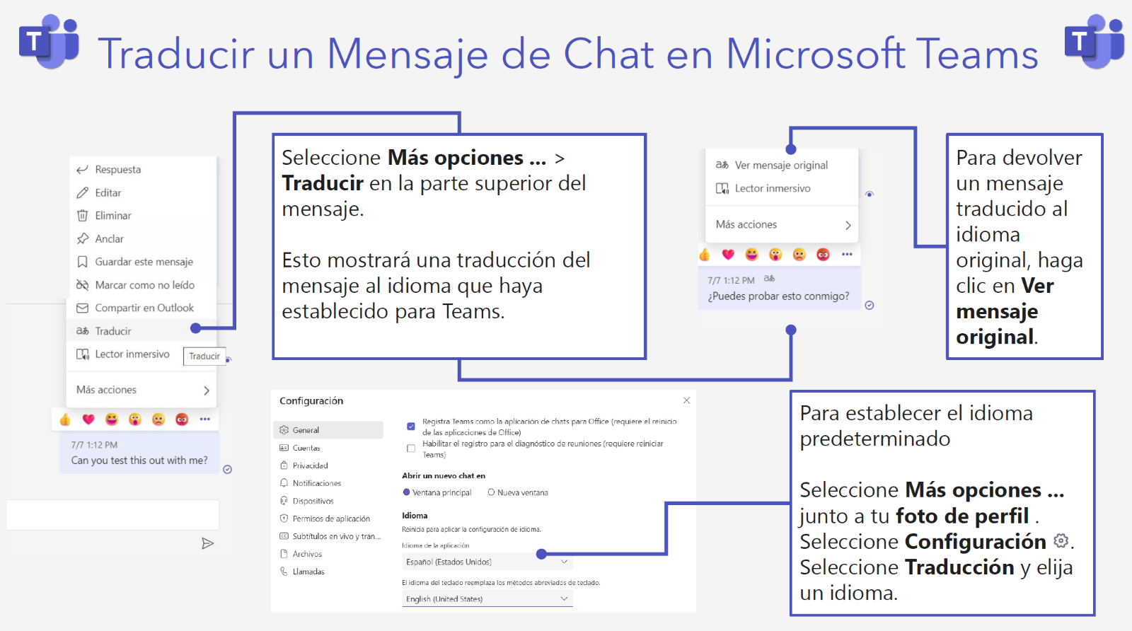 Translating a Chat Message from Spanish to English in Microsoft Teams